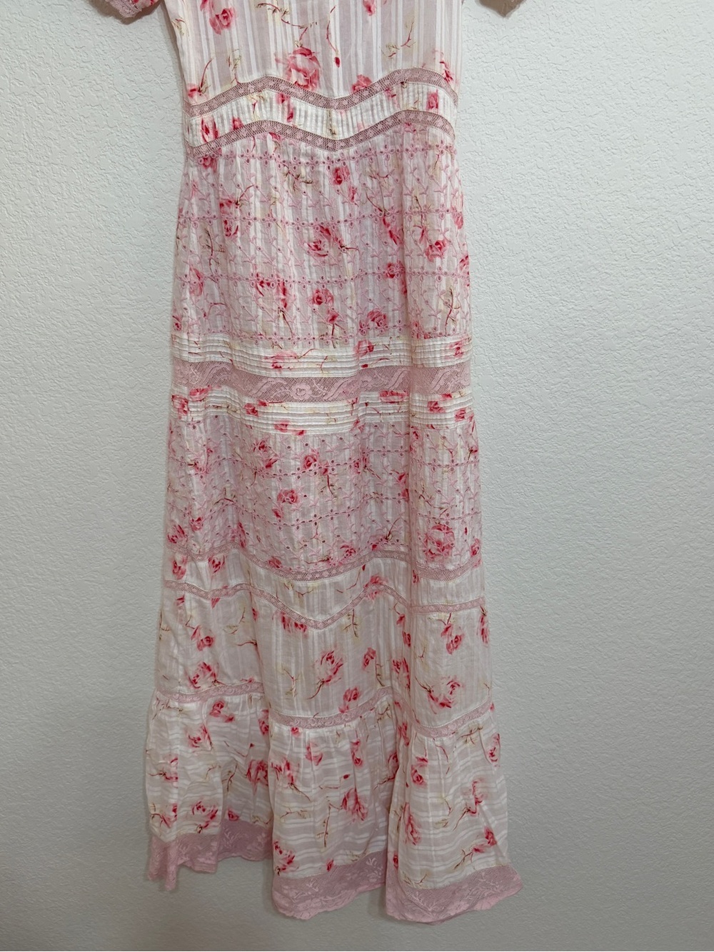 LoveShackFancy Pink Floral Lace Trim Maxi Dress size 2 - Picture 10 of 14